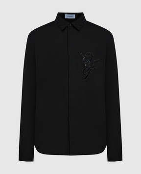 Off-White Черная рубашка с ажурной вышивкой логотипа OMGE040S24FAB004