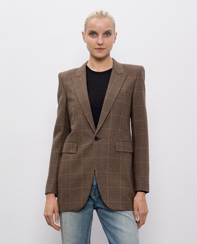 Saint Laurent Коричневий жакет з вовни і кажеміру в клітинку 832778Y3J45