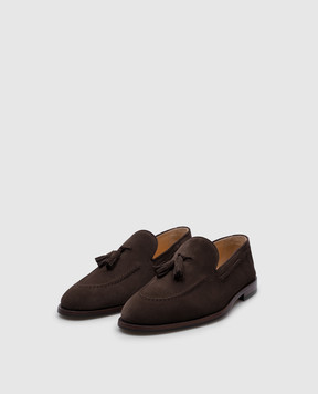 Brunello Cucinelli Коричневые замшевые лоферы с кистями MZUCCLB703
