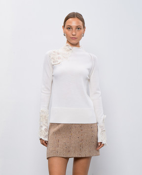 Ermanno Scervino Бежевий светр з вовни з квітковою аплікацією D455M338APHOL