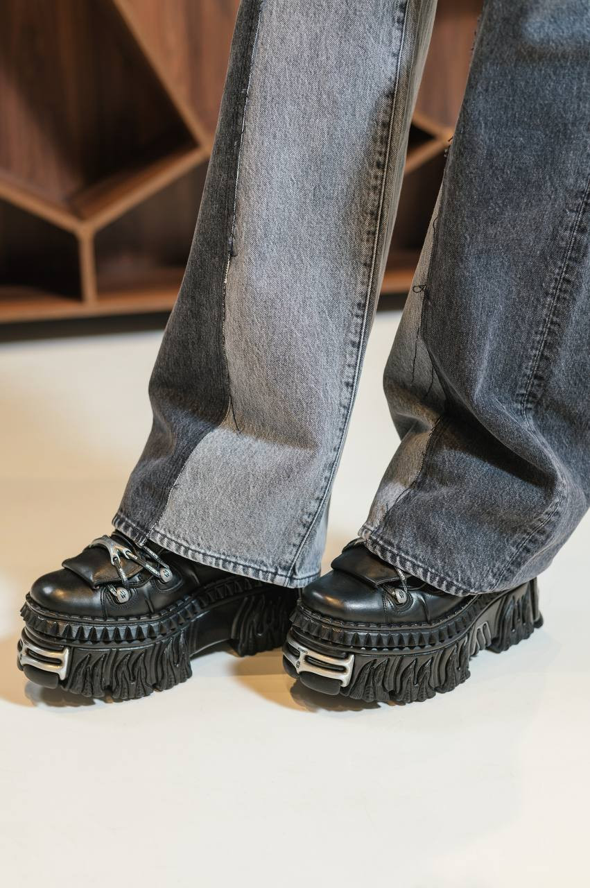 Vetements Чорні шкіряні кросівки на платформі New Rock UA66SN100B зображення 6