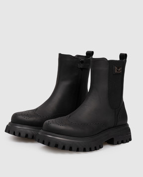 Dolce&Gabbana Дитячі чорні шкіряні черевики з перфорацією DA5295A63793136