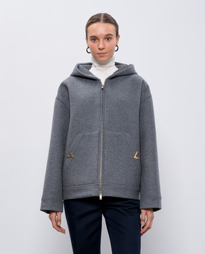 Valentino Сіре укорочене пальто з вовни з капюшоном 5B3CJ3A38M3