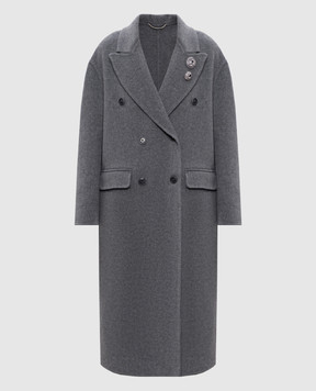 Ermanno Scervino Сіре двобортне пальто з вовни та кашеміру D476D305CBNHO