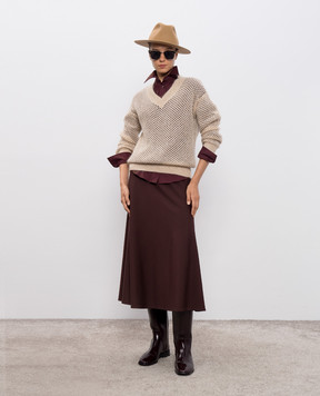 Brunello Cucinelli Бежевий ажурний светр з вовною MPS732412