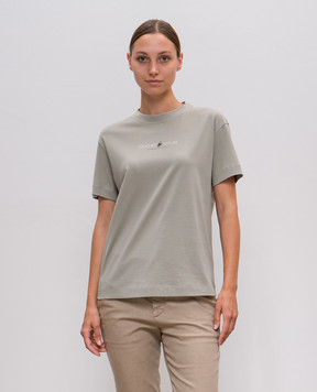 Brunello Cucinelli Футболка кольору хакі Nature з ланцюжком моніль M0A45EI600