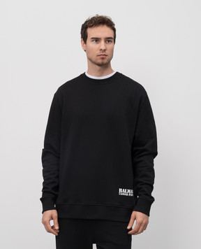 Balmain Чорний світшот з принтом логотипа FH1JS001BD04