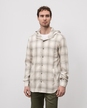 Kiton Бежевая рубашка с льном в клетку UMCMARH0926