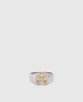 Off-White Серебристое кольцо с логотипом OMOC07AC99MET001