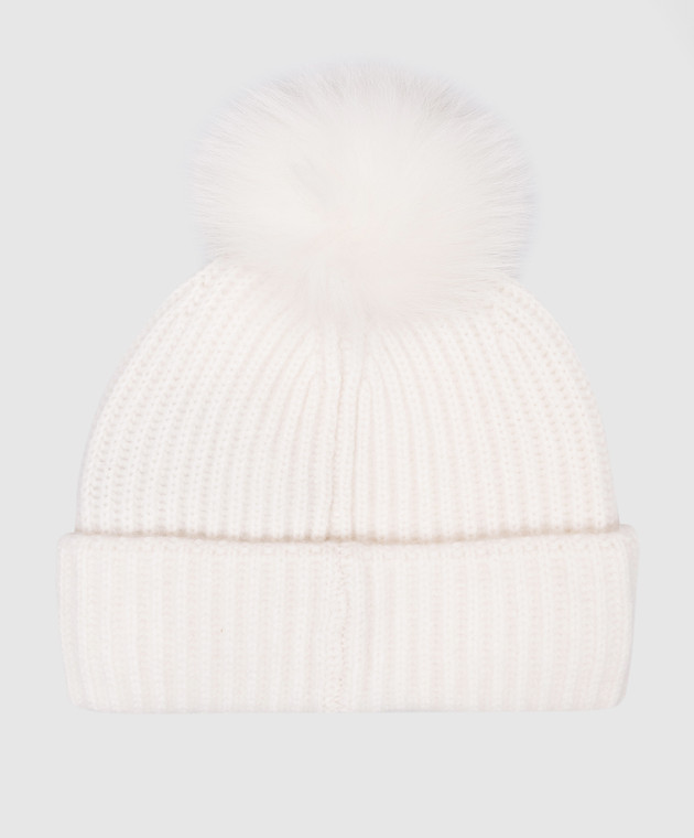 Yves Salomon Белая шапка из кашемира с меховым помпоном 23WAA524XXMACA изображение 3