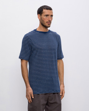 Brunello Cucinelli Синяя футболка из льна в полоску MW8601346