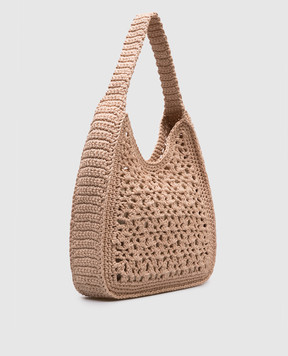 Twinset Бежевая ажурная сумка с логотипом. 251TD8112
