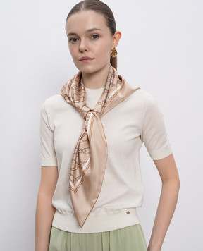 Herno Коричнева хустка із шовку в принт FOULARD9015030