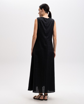 Asceno Чорна сукня міді Tallin з льону D024F44C01