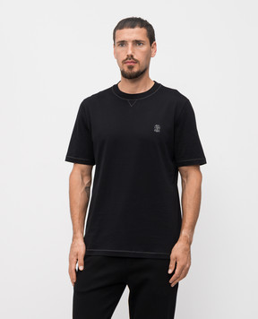 Brunello Cucinelli Чорна футболка з вишивкою емблеми M0B131328G