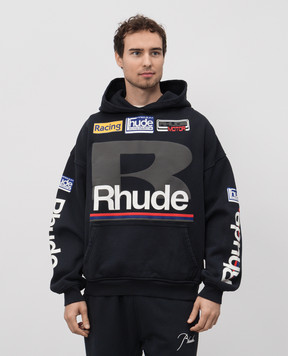 Rhude Чорне утеплене худі з принтом логотипа RHSS25HO04012