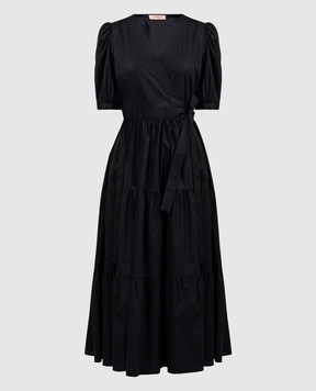 Twinset Черное платье на запах с драпировкой и металлическим логотипом 241TT2063