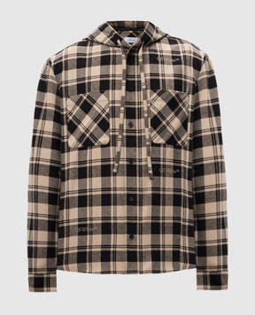 Off-White Бежевая рубашка в клетку с капюшоном OMGE031C99FAB001