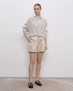 Brunello Cucinelli Бежеві шорти з льоном з ланцюжком моніль MH544P8847
