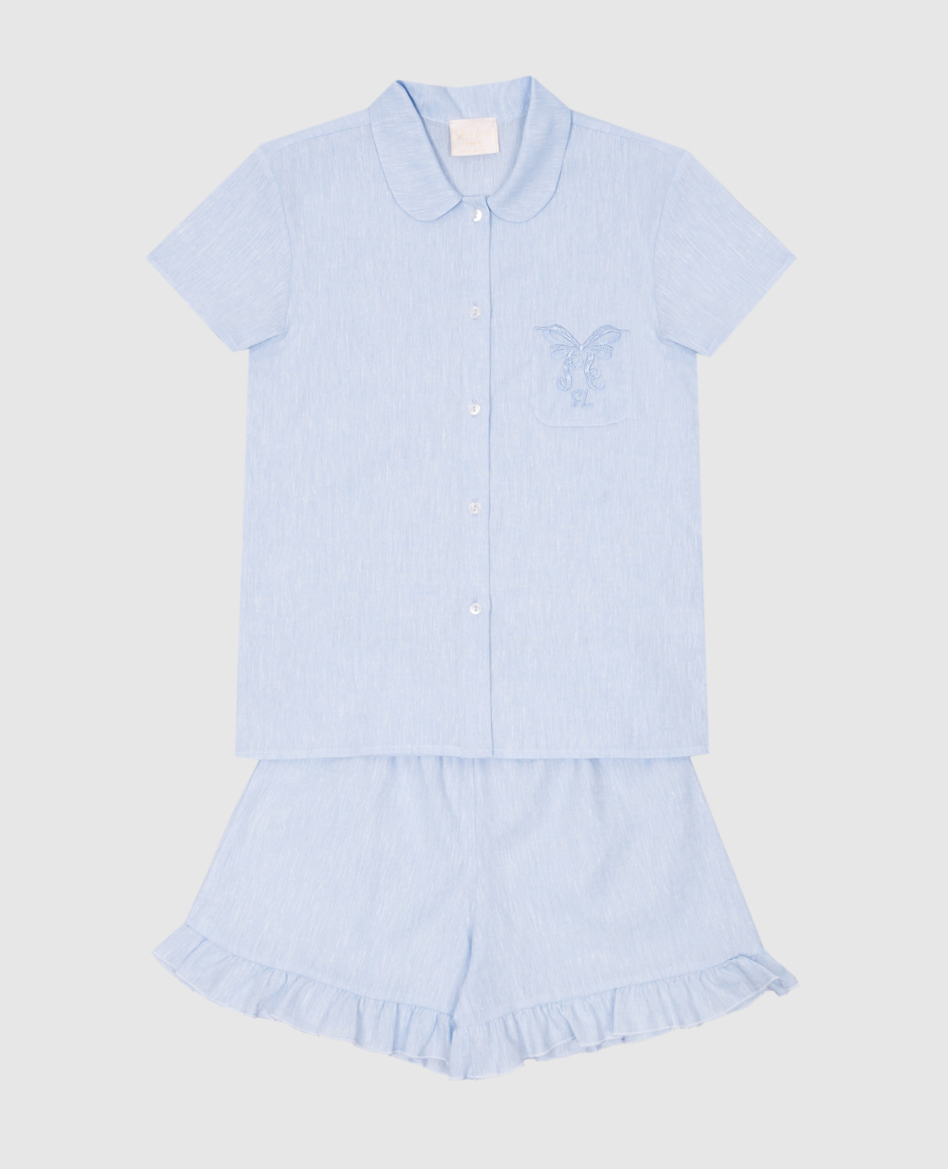 Baby blue linen pajamas with logo embroidery