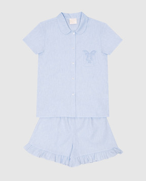 Story Loris Дитяча блакитна піжама з льоном з вишивкою логотипа 3671146
