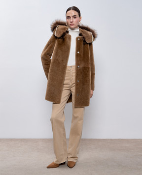 Yves Salomon Коричнева дублянка з хутром лисиці 9WYM65687MERL