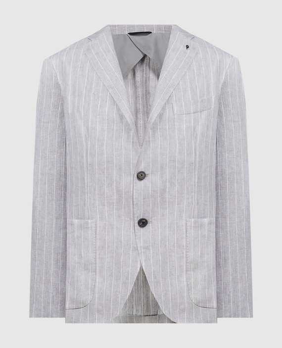 Gray striped linen blazer