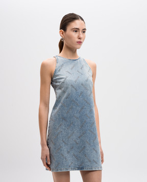 Versace Jeans Couture Голубое джинсовое платье с логотипом из кристаллов 77HAO9LSCDWA5
