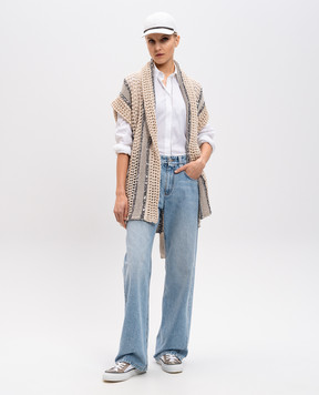 Brunello Cucinelli Бежевий ажурний жилет з льоном і шовком з паєтками M3Y372316
