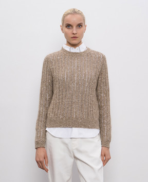 Brunello Cucinelli Коричневый свитер с шерстью и кашемиром с пайетками MGN364310P