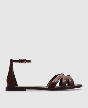 Max Mara Коричневі шкіряні сандалі DOUBLE FLAT DOUBLEFLAT