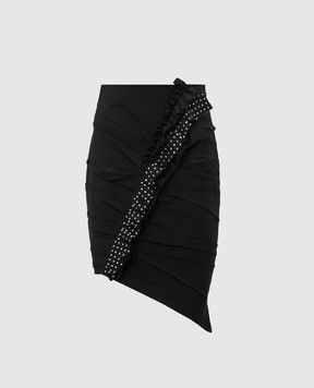 Saint Laurent Черная юбка из шерсти с кристаллами 492055