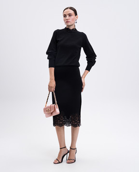 Twinset Чорна спідниця міді з мереживом 252TP3390