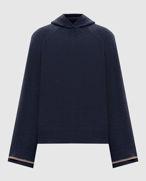 Brunello Cucinelli Синій светр з вовни, кашеміру та шовку з капюшоном M16222709