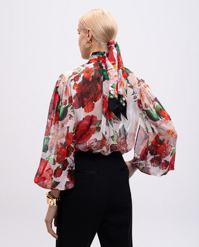 Dolce&Gabbana Красная твилья лента из шелка в цветочный принт. FS215AGDC5B