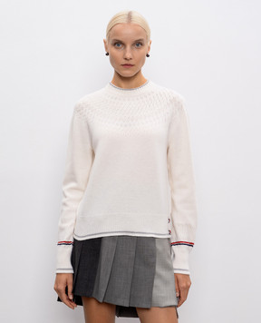 Thom Browne Белый свитер из шерсти с ажурным узором FKA509AY1029