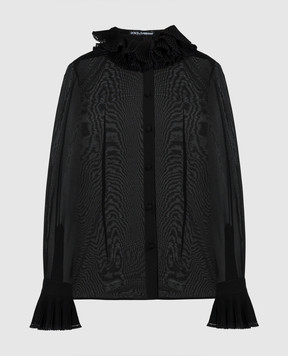 Dolce&Gabbana Чорна блуза з шовком з плісе F5S22TFUAFU