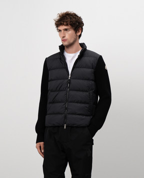 Moncler Черная комбинированная куртка с логотипом J20919B00032M1131
