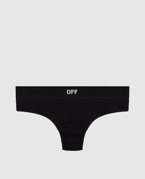 Off-White Черные трусики-тонг в рубчике с логотипом. OWUC002S25JER001