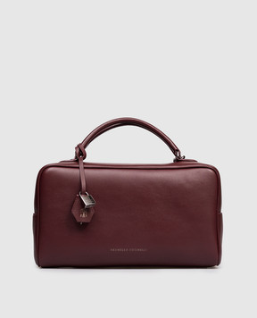 Brunello Cucinelli Бордова шкіряна сумка Explorer Boston з логотипом MBGED2632