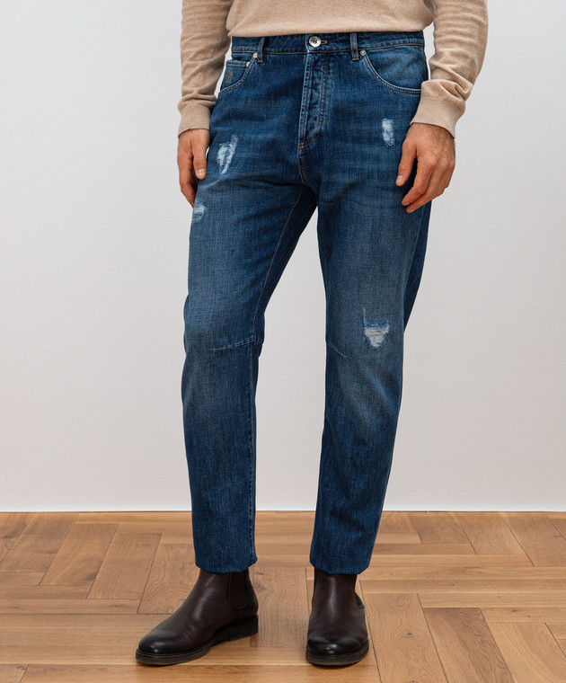 Brunello Cucinelli Синие джинсы с прорехами M0Z37X2340 изображение 3
