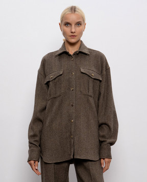 Ermanno Scervino Коричнева сорочка з вовни, шовку і кашеміру у візерунок D472K722OQR