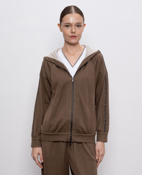 Brunello Cucinelli Коричневая спортивная куртка с шелком с цепочкой мониль MP828SM606