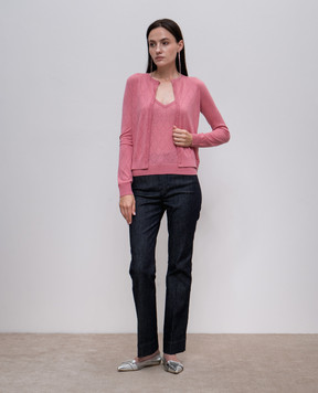 Max Mara Розовый кардиган VANDEA из шерсти и шелка с кристаллами. VANDEA