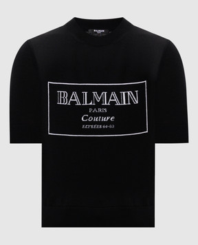 Balmain Черный топ из шерсти с узором логотипа EF1KA115KH87