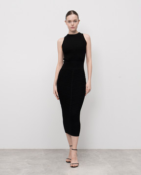 Balmain Черное платье миди с фигурными вырезами EF0RI055KI42