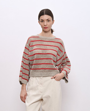 Brunello Cucinelli Бежевий джемпер з льону в смужку MCO558900