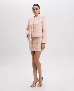Balmain Рожева твідова спідниця міні в клітинку EF1LBA54XK69