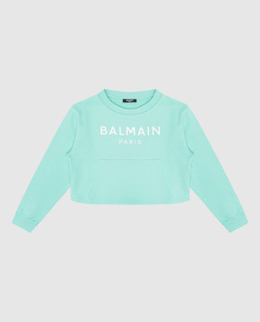 Balmain Детский зеленый укороченный свитшот с фактурным логотипом BW4A70Z0081410