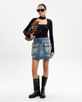 Balmain Синя джинсова спідниця міні з ефектом потертості FF1LBA88DF79